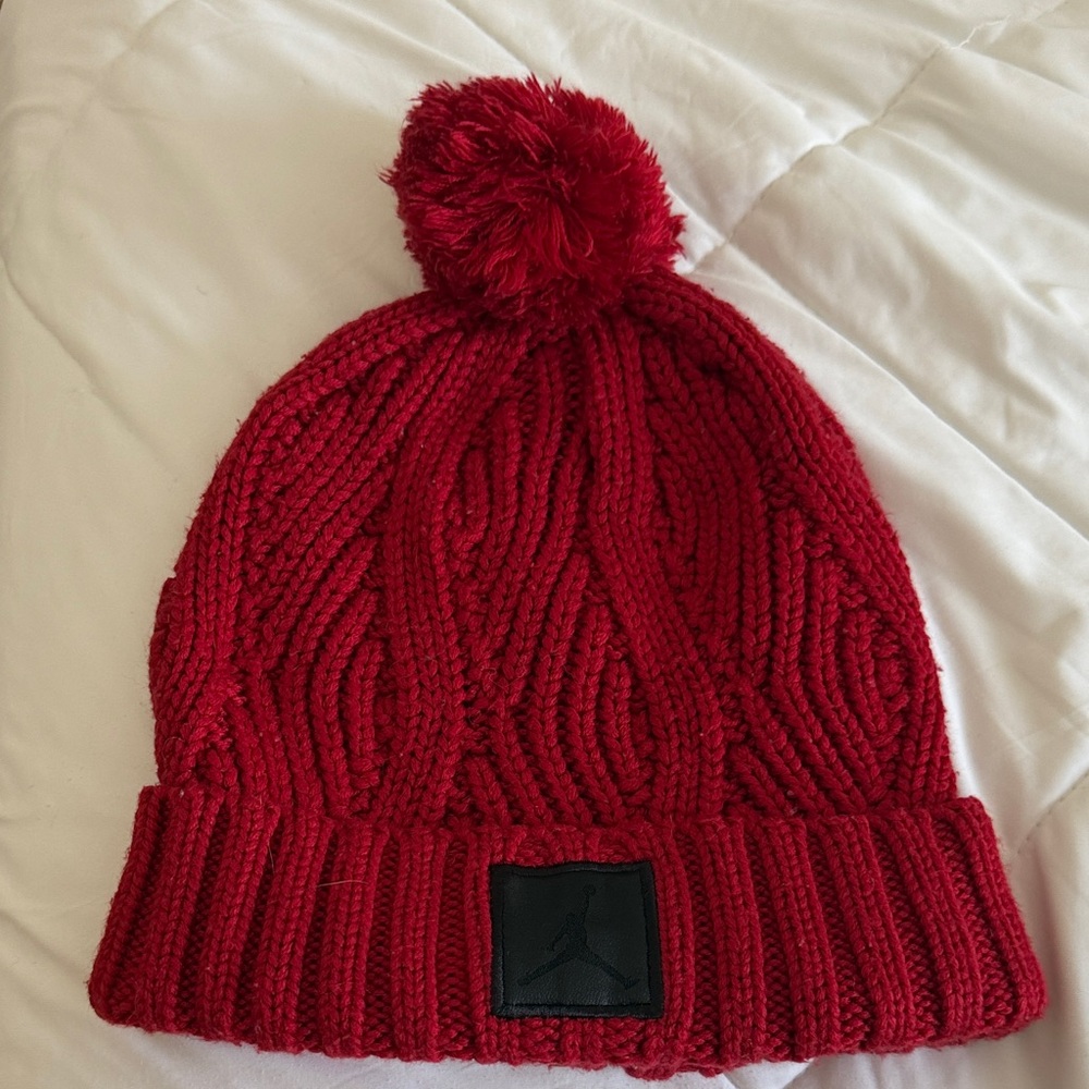 Jordan Red Knit Pom Beanie